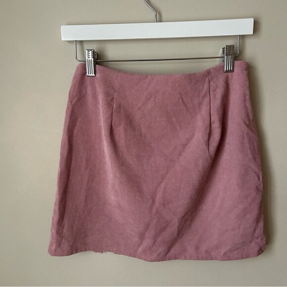 SHEIN Dusty Pink Corduroy Split Hem Zip Up Mini Skirt Women’s Size Small - Picture 4 of 7